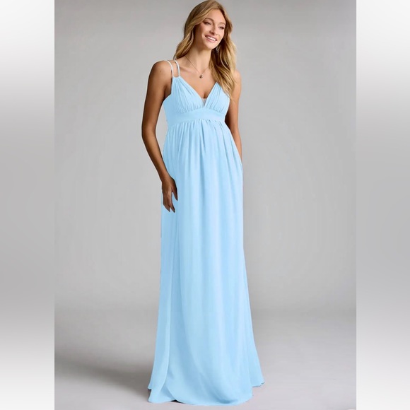 AZAZIE EMREE A-Line Chiffon Floor-Length Dress Sky Blue - Picture 2 of 16